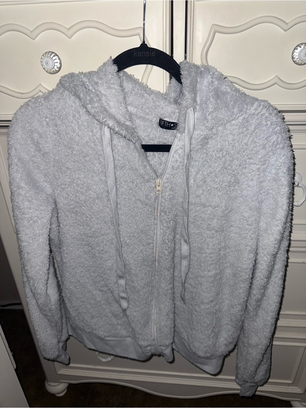 Fluffy Zip-Up Hoodie in Light Gray